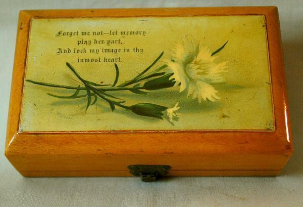 Mauchline Floral White Ware Box With Verse & Six Tuxedo Studs West's Patent Rare