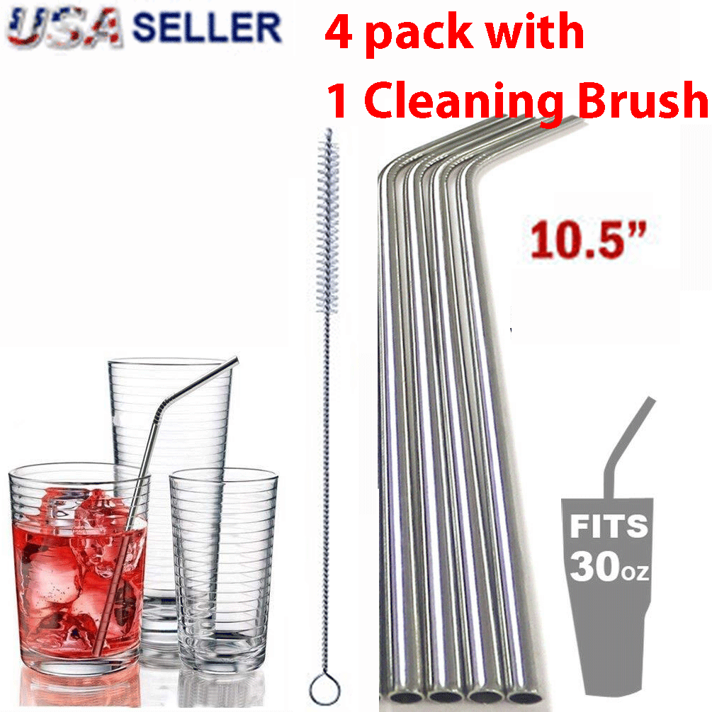 10.5" Long Reusable Straws Stainless Steel Drinking Metal For 30oz Tumbler Glass